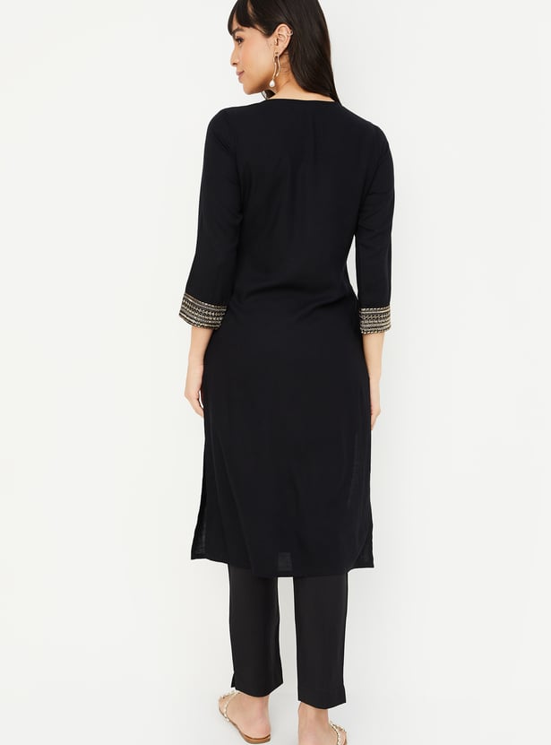 Women Solid Straight Kurta with Trousers
