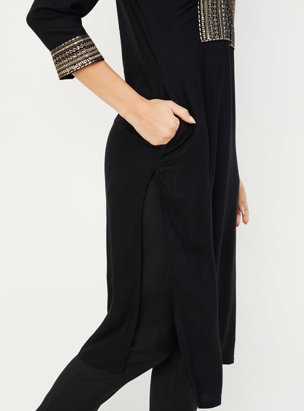 Women Solid Straight Kurta with Trousers