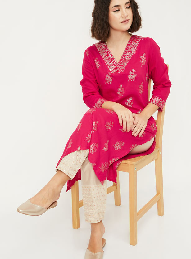 Women Foil Printed Straight Kurta