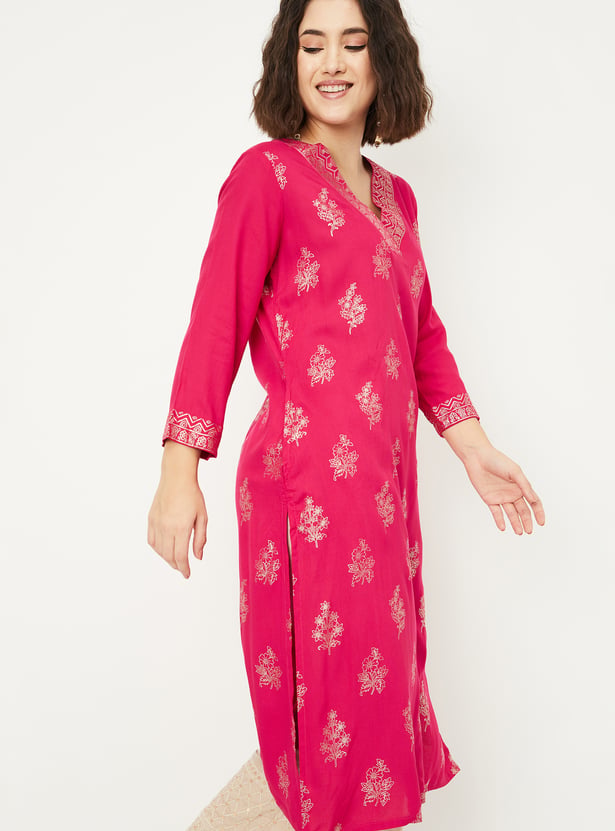 Women Foil Printed Straight Kurta