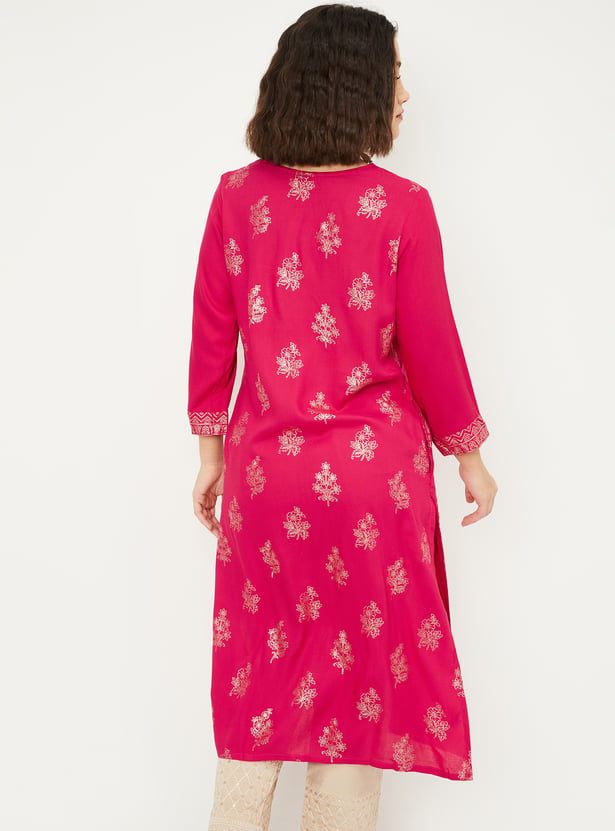 Women Foil Printed Straight Kurta