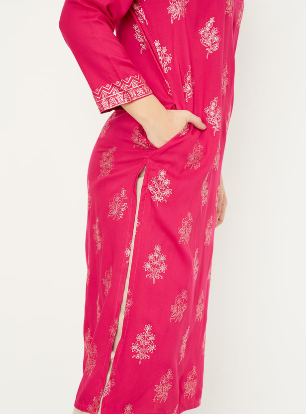 Women Foil Printed Straight Kurta