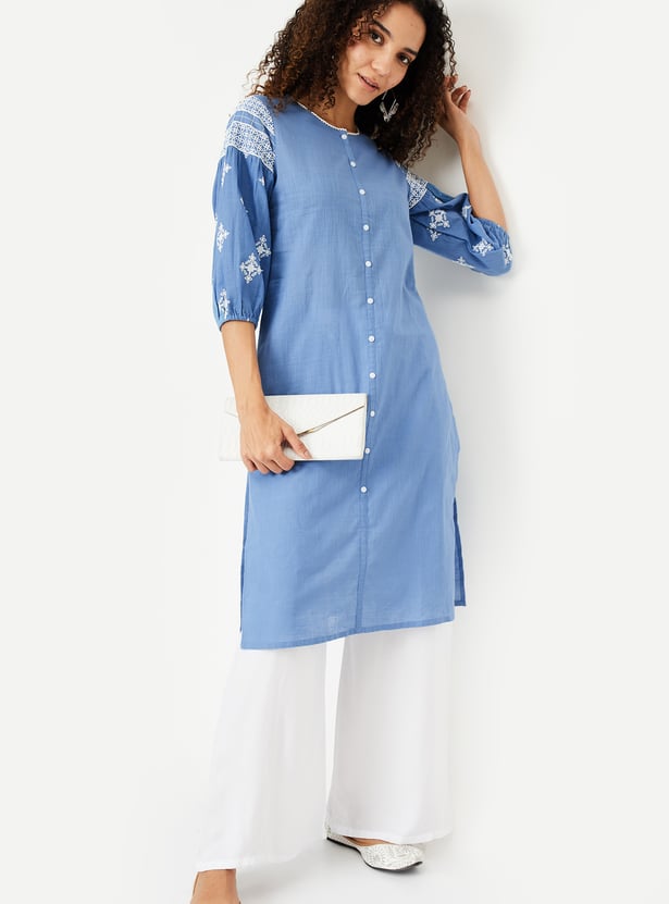 Women Solid Straight Kurta with Palazzos