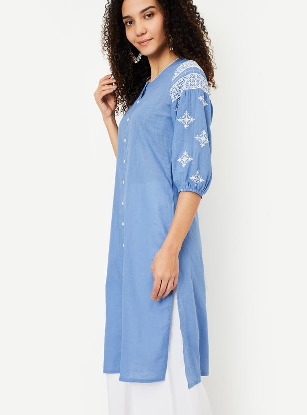 Women Solid Straight Kurta with Palazzos
