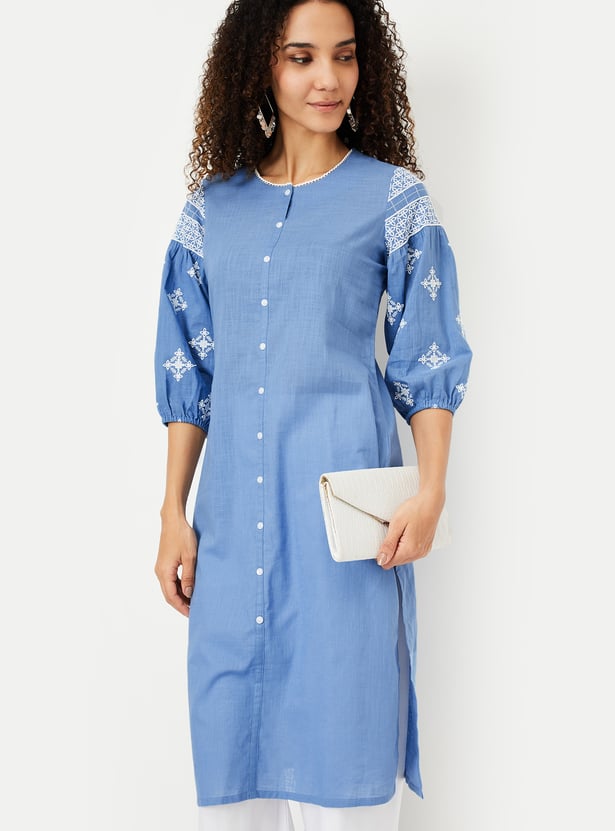 Women Solid Straight Kurta with Palazzos