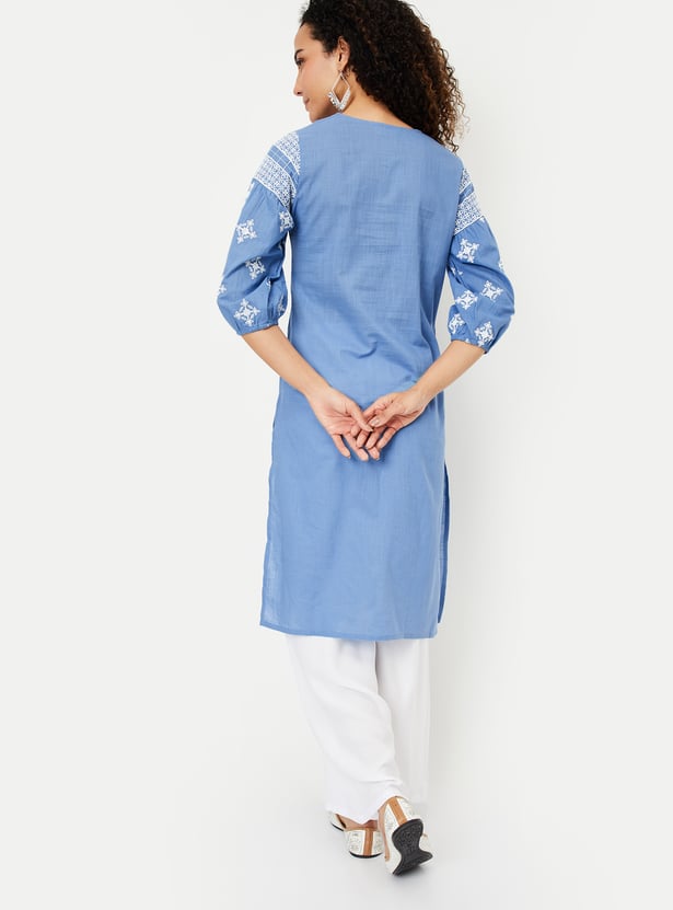 Women Solid Straight Kurta with Palazzos