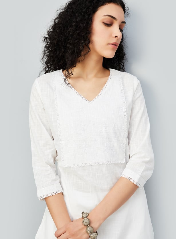 Women Solid Straight Kurta with Palazzos