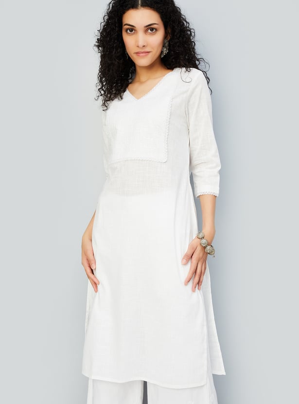 Women Solid Straight Kurta with Palazzos