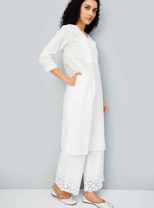 Women Solid Straight Kurta with Palazzos