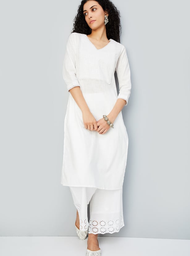 Women Solid Straight Kurta with Palazzos