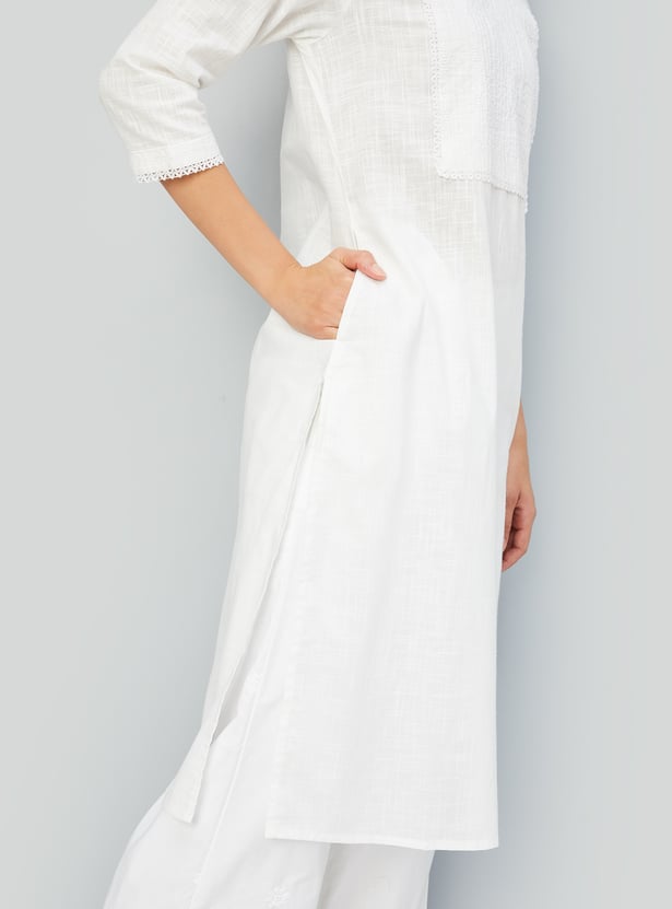 Women Solid Straight Kurta with Palazzos