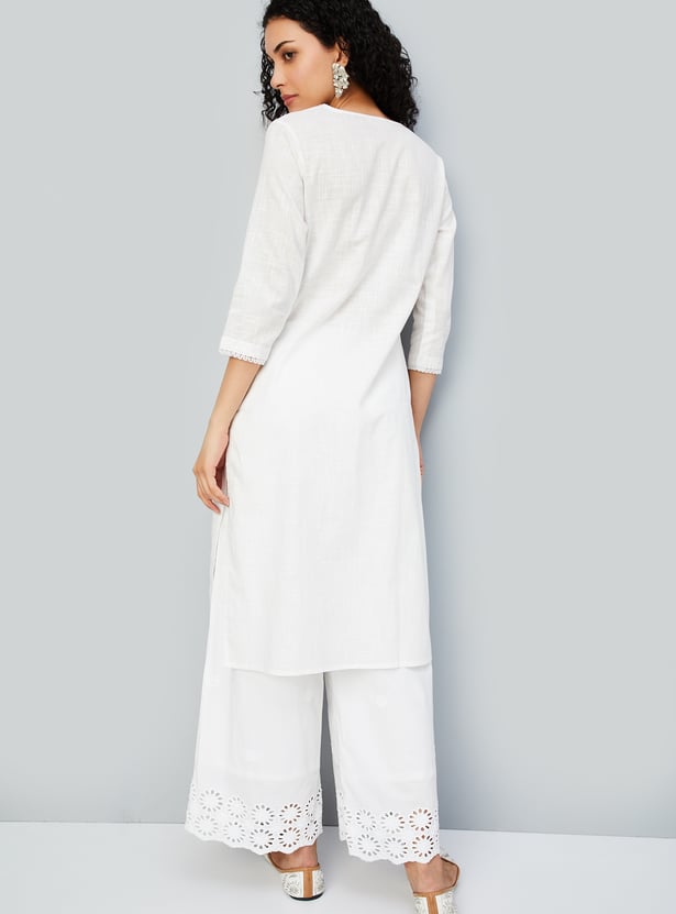 Women Solid Straight Kurta with Palazzos