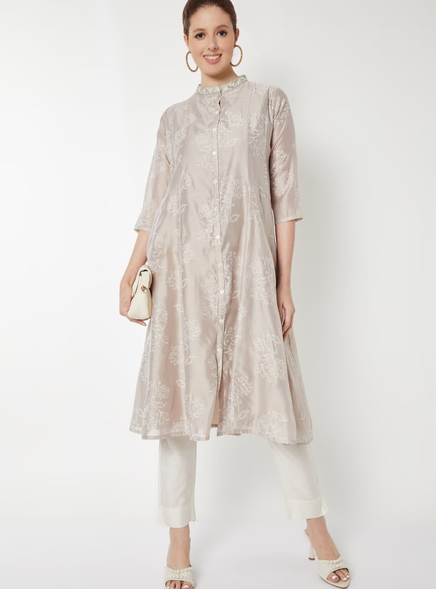 Women Printed A-Line Kurta with Trousers
