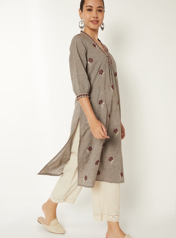Women Embroidered Straight Kurta
