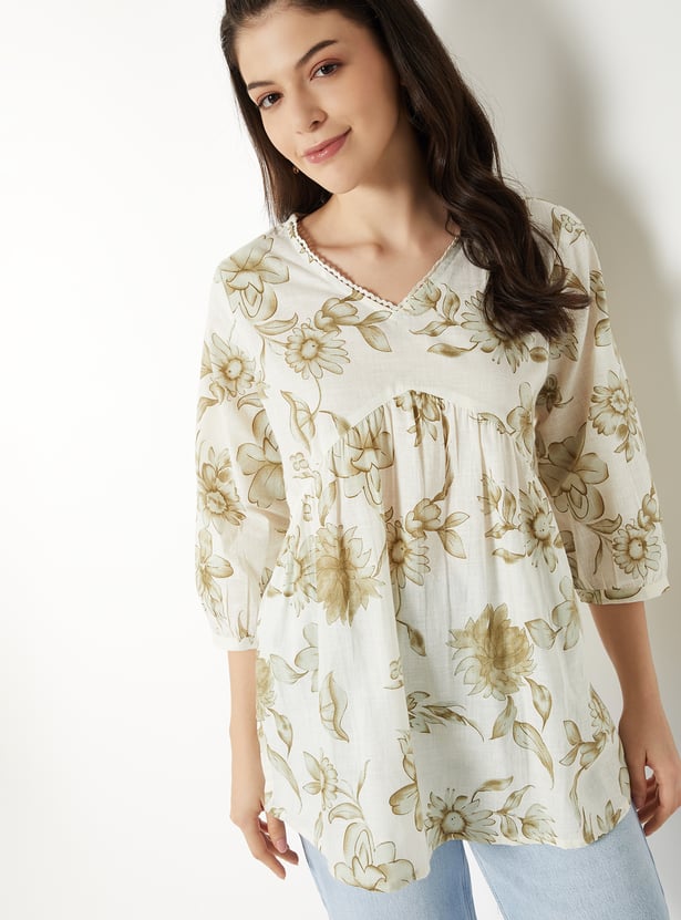Women Floral Print Alia Cut Short Kurti