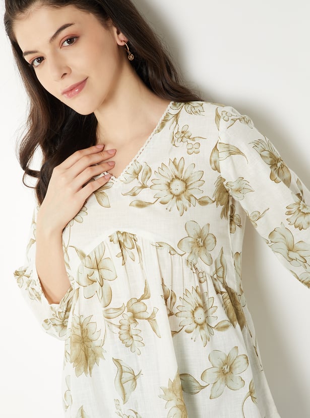 Women Floral Print Alia Cut Short Kurti
