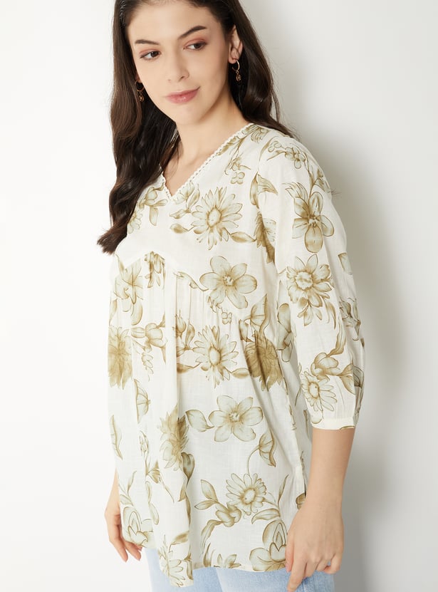 Women Floral Print Alia Cut Short Kurti