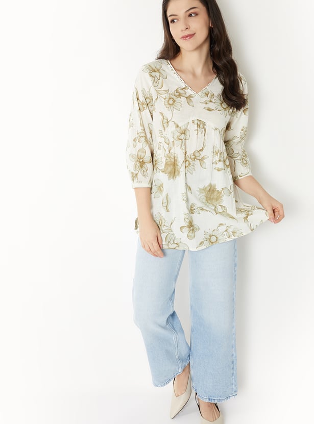 Women Floral Print Alia Cut Short Kurti