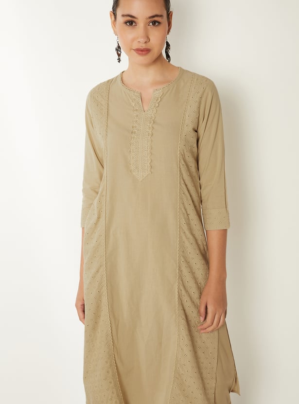 Women Solid Straight Kurta with Trousers