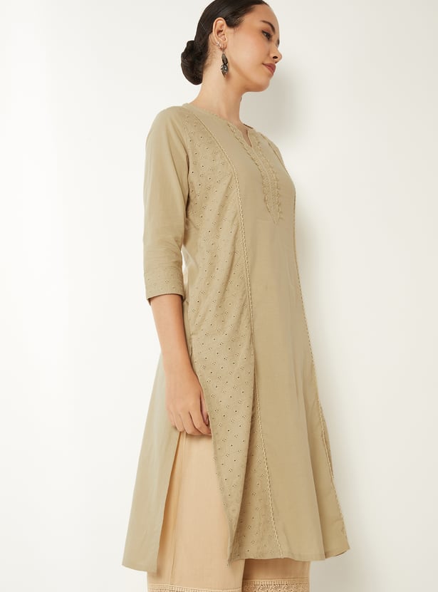 Women Solid Straight Kurta with Trousers