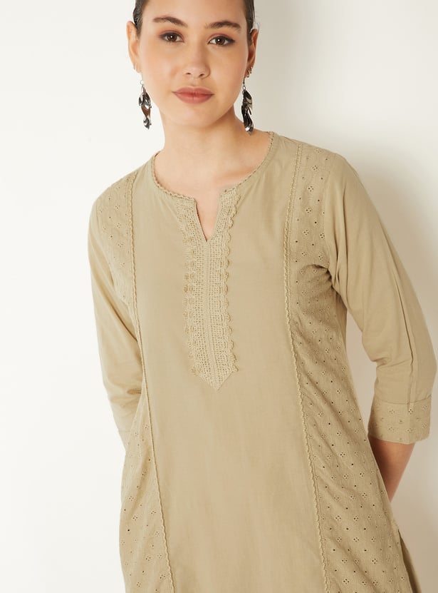 Women Solid Straight Kurta with Trousers