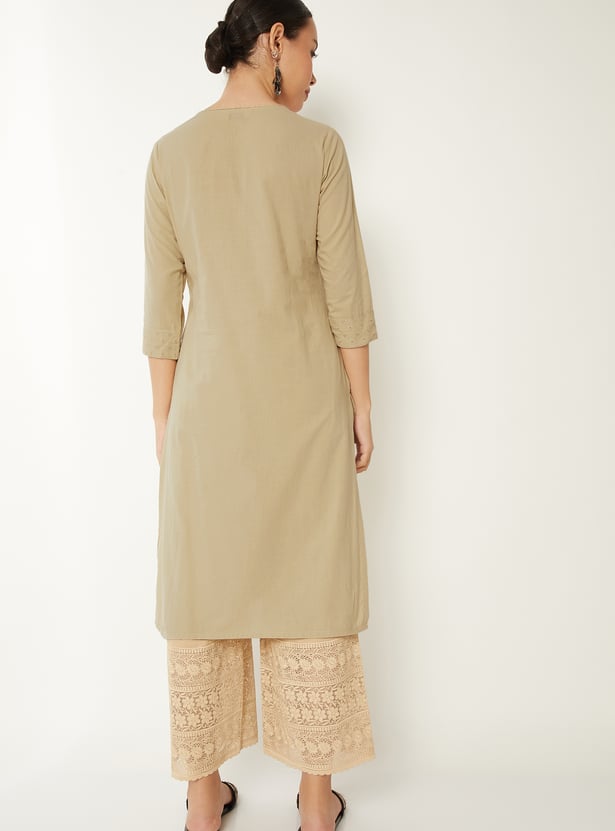 Women Solid Straight Kurta with Trousers