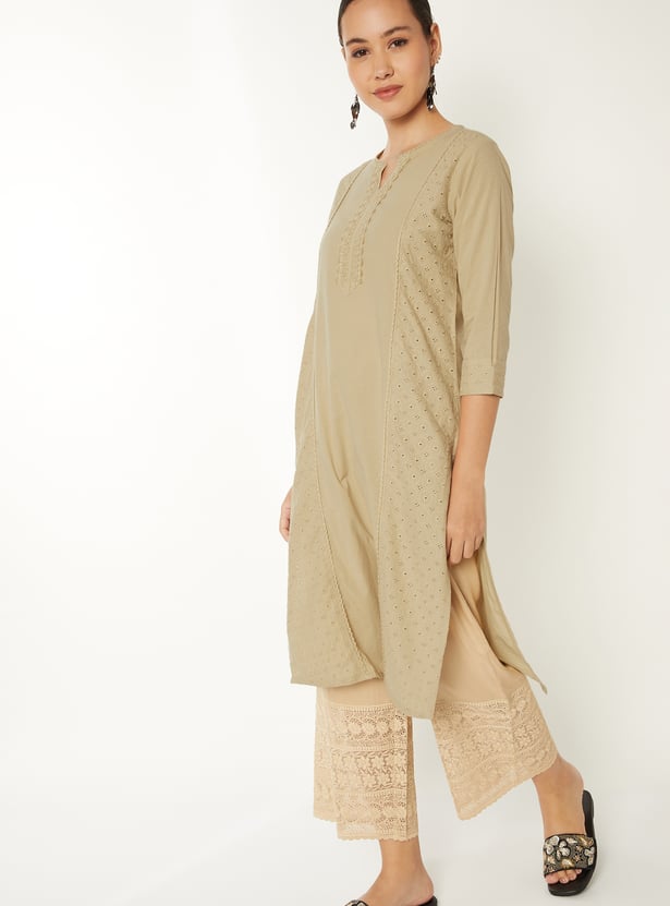 Women Solid Straight Kurta with Trousers