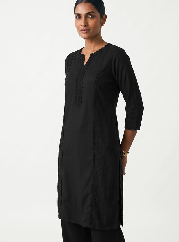 Women Solid Straight Kurta with Trousers