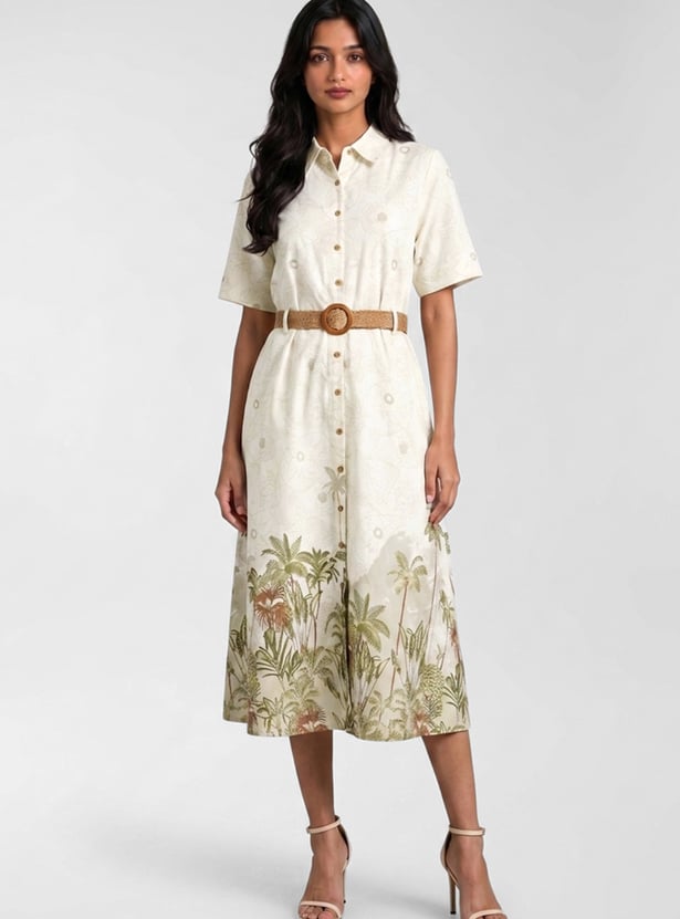 Women Printed Shirt Midi Dress