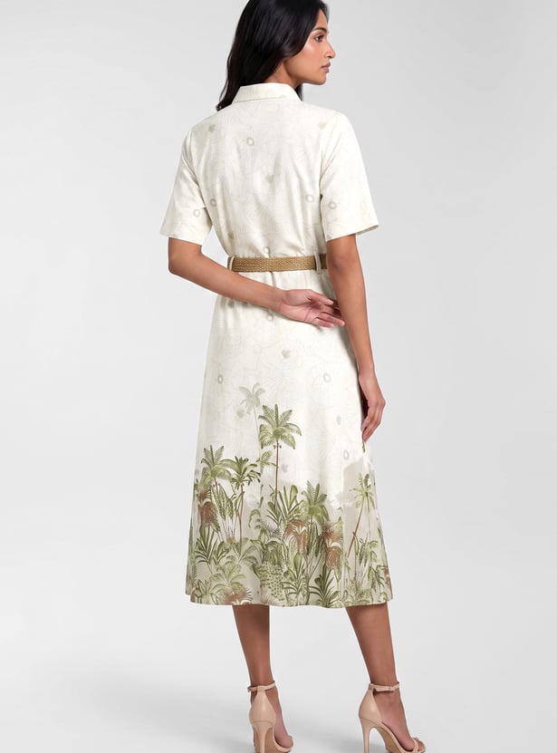 Women Printed Shirt Midi Dress