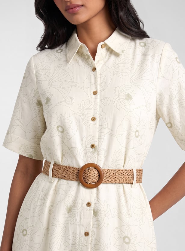 Women Printed Shirt Midi Dress