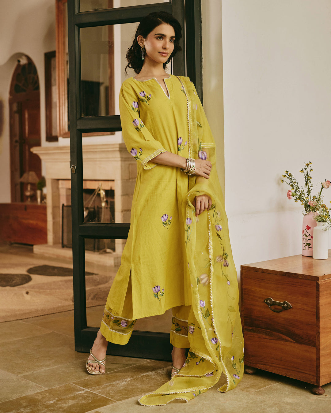 TIIKSA Green Handpainted Cotton Suit Set