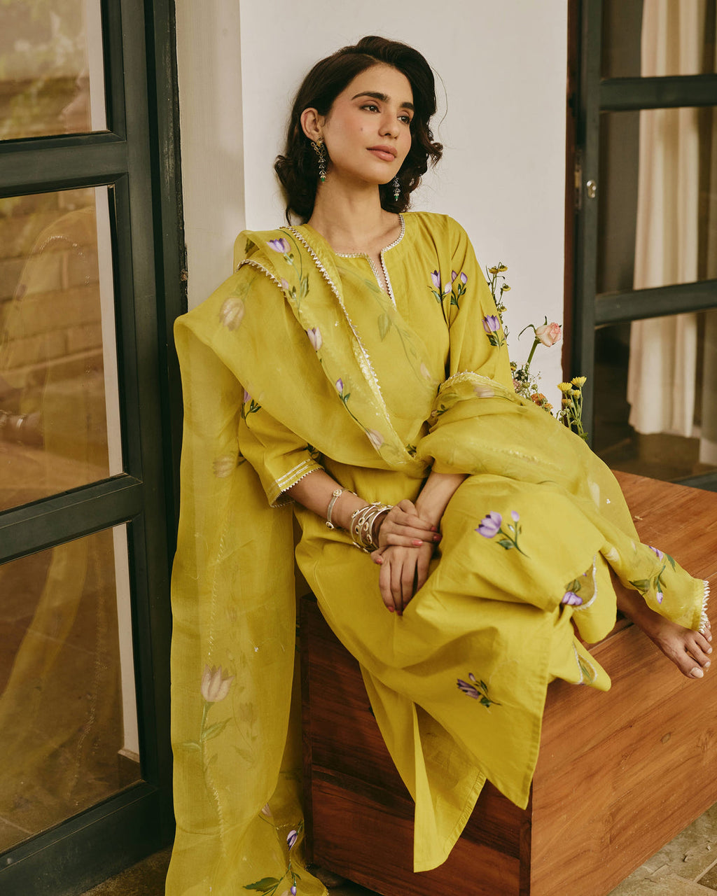 TIIKSA Green Handpainted Cotton Suit Set