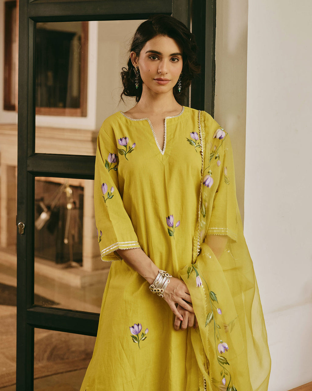TIIKSA Green Handpainted Cotton Suit Set