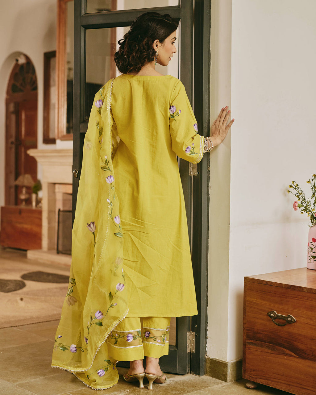 TIIKSA Green Handpainted Cotton Suit Set
